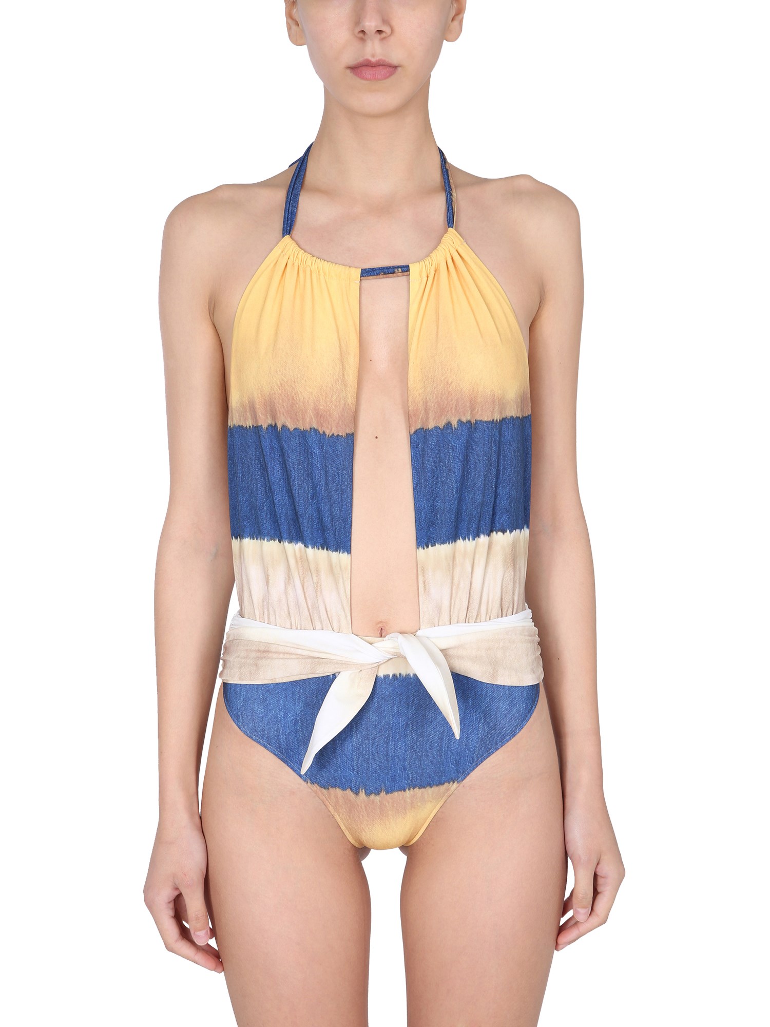 Shop Alberta Ferretti One Piece Swimsuit With Tie Dye Print In Multicolour