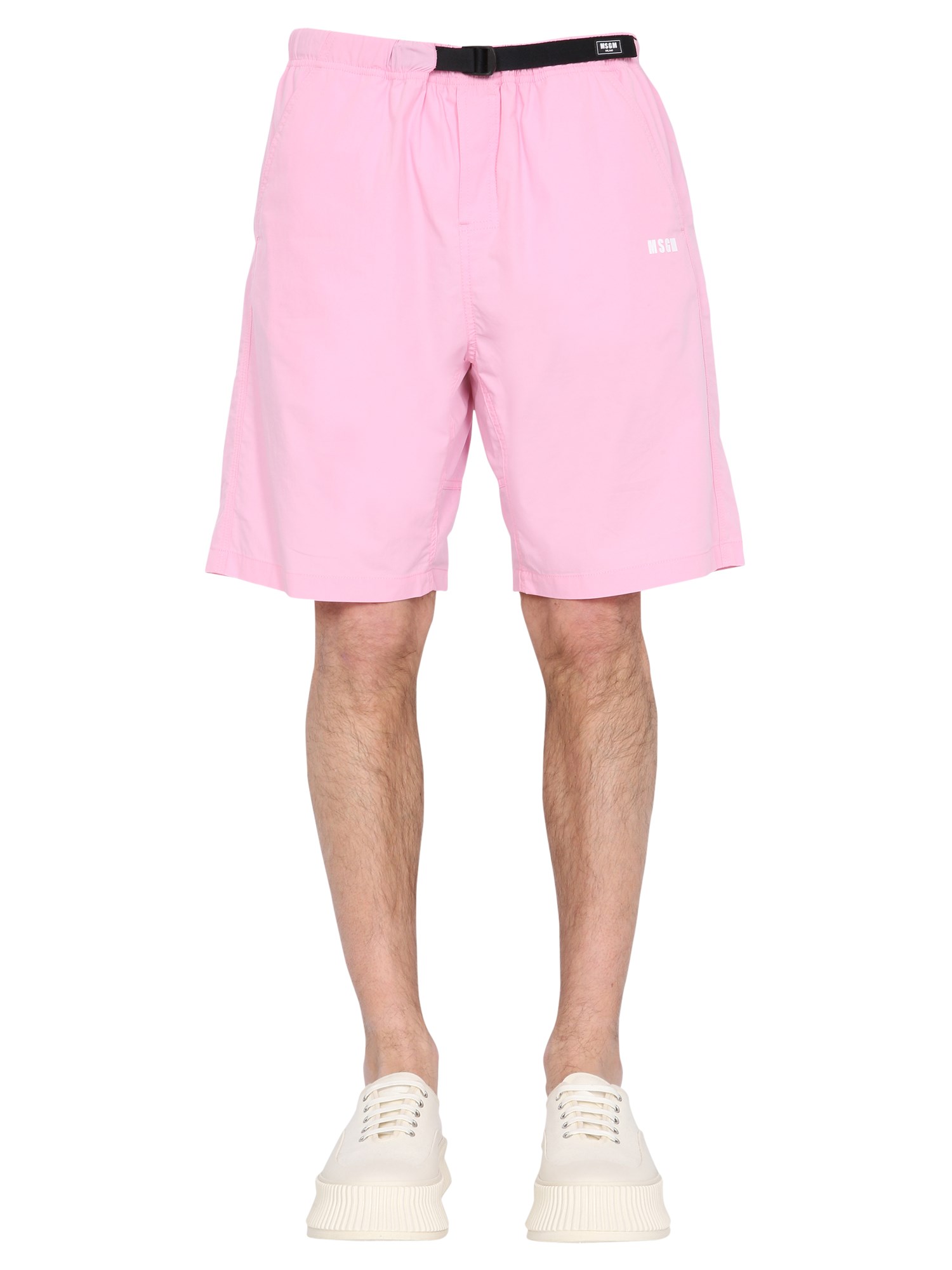Msgm Cotton Bermuda Short In Pink