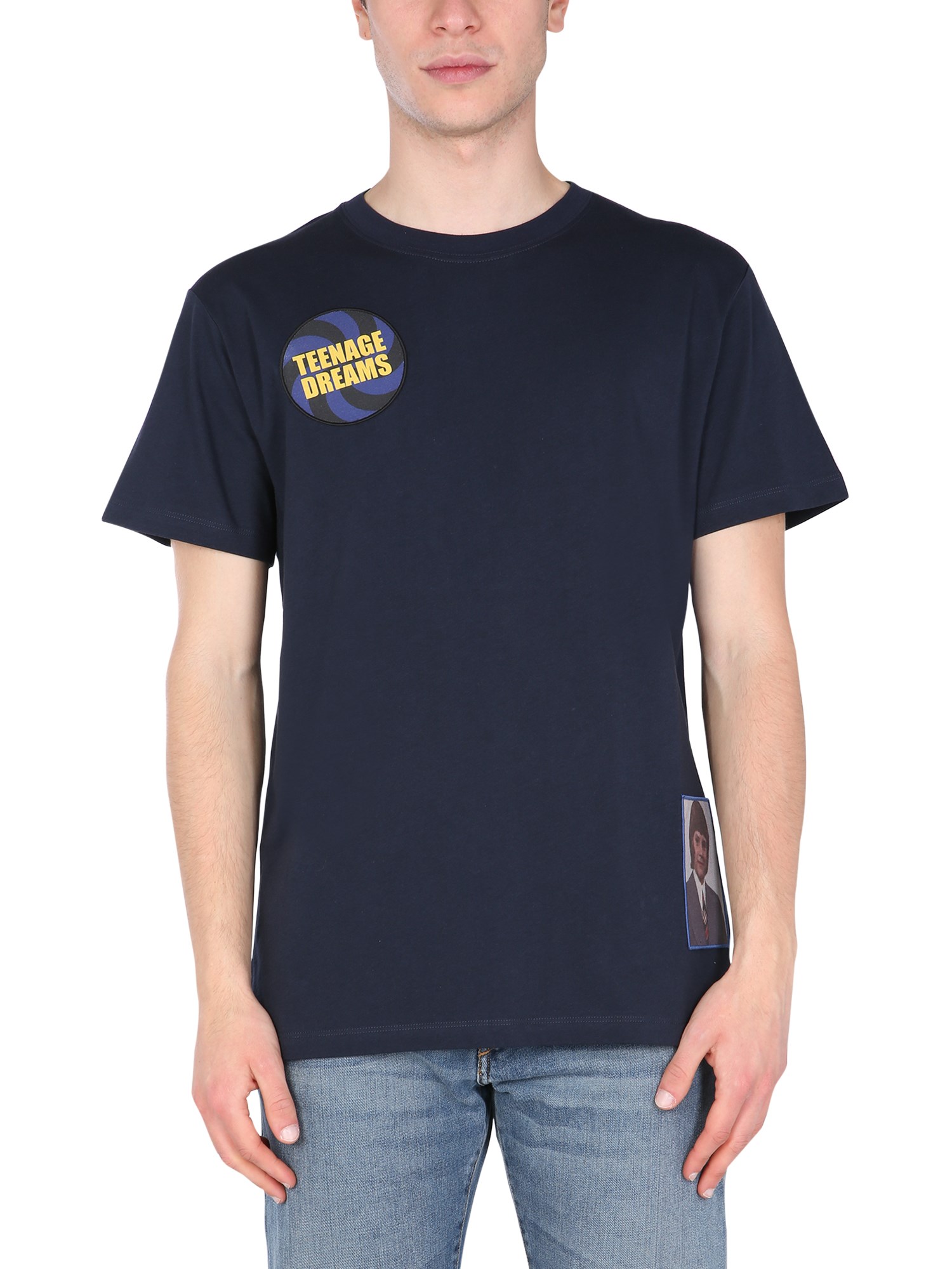 Shop Raf Simons Crew Neck T-shirt In Blue
