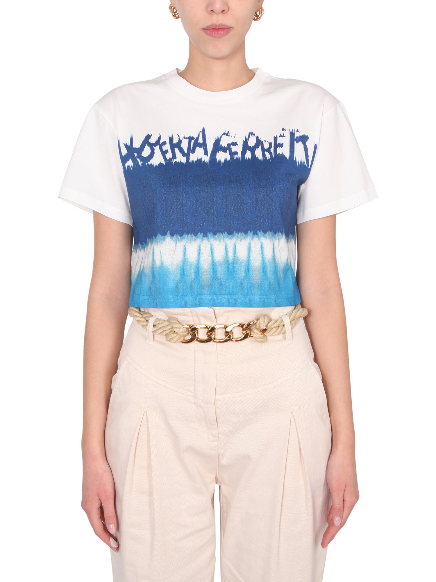 alberta ferretti cropped printed t-shirt with