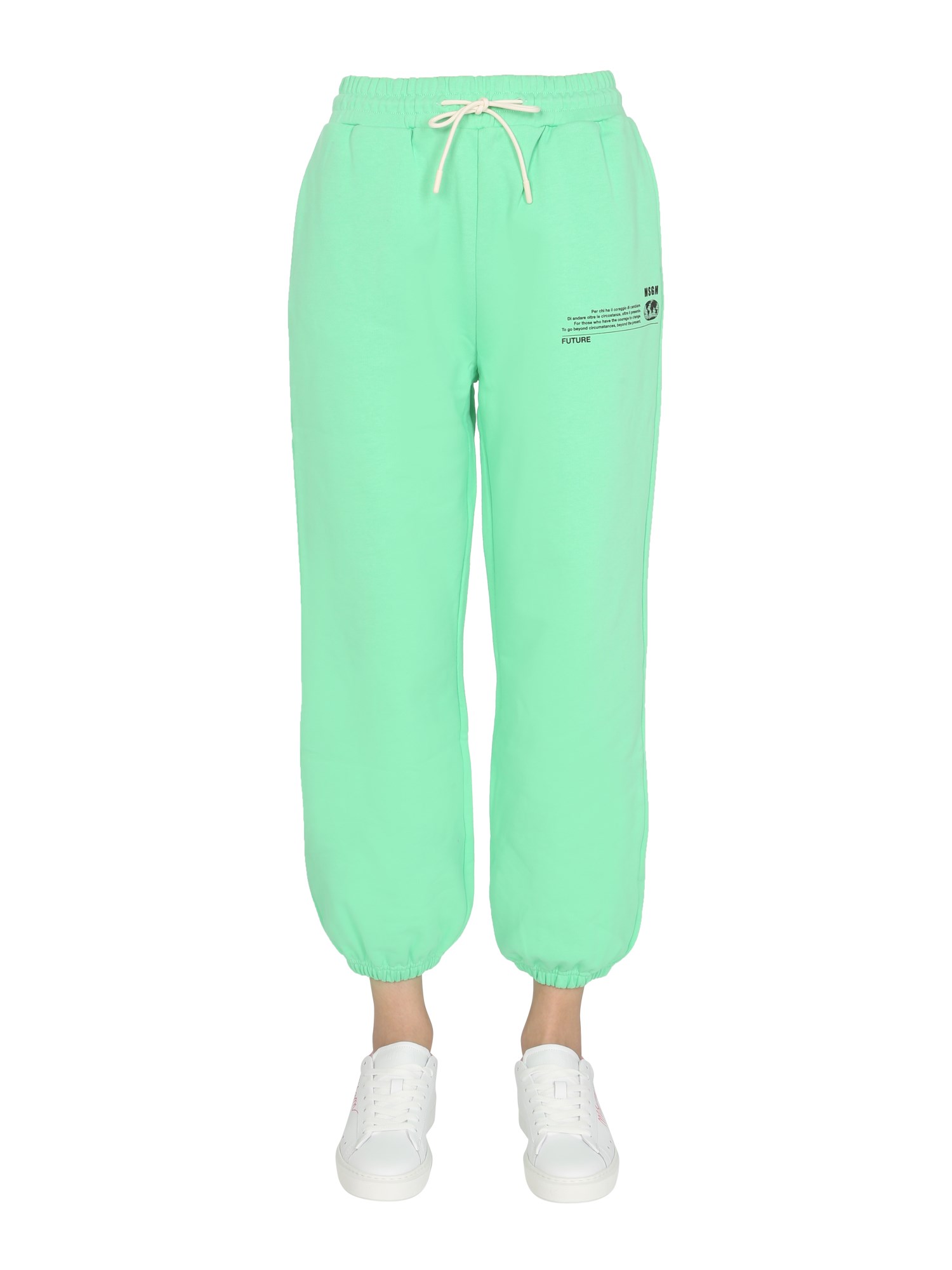 Msgm Fantastic Green Print Cotton Sweatpants In Green