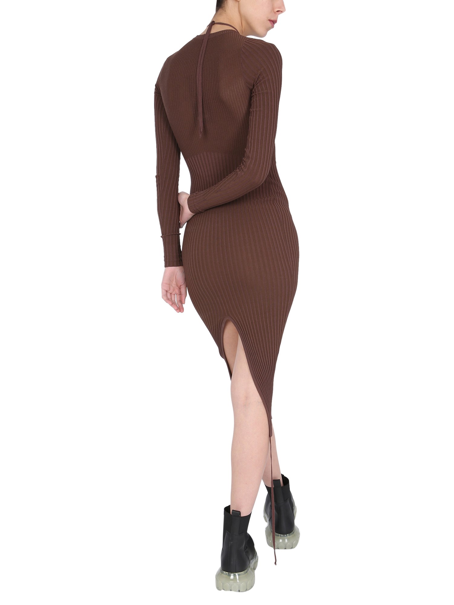 Adamo Cut-out Dress In Brown Ribbed Knit In Brown