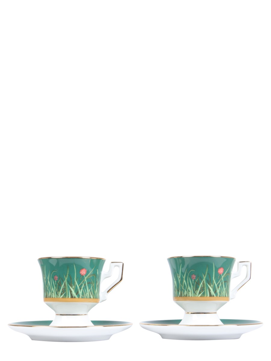 LA DOUBLEJ Set of two gold-plated porcelain espresso cups and saucers