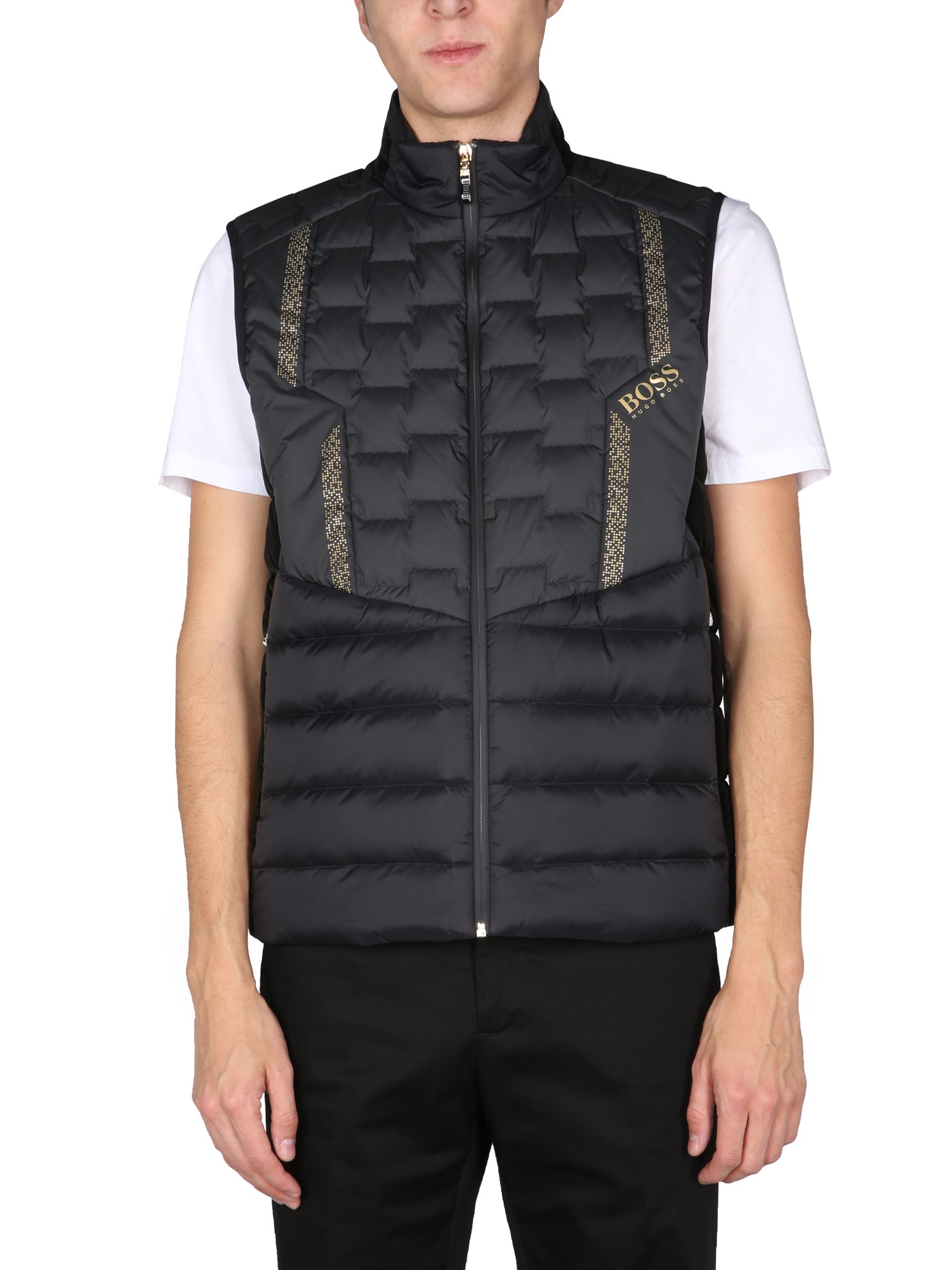 boss gilet down jacket with pixel print