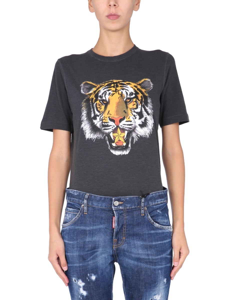 DSQUARED TIGER VISCOSE BLEND JERSEY T SHIRT Eleonora Bonucci