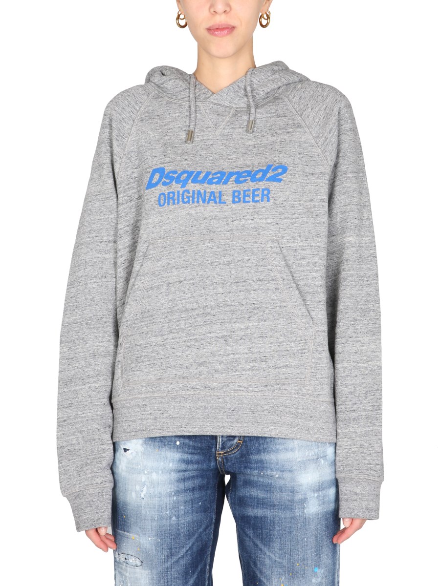 DSQUARED FELPA CON CAPPUCCIO IN COTONE STAMPA LOGO