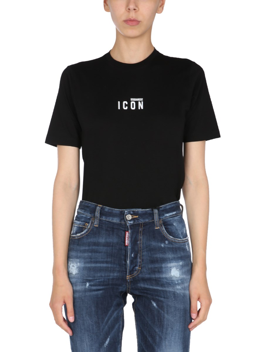 DSQUARED T-SHIRT GIROCOLLO IN JERSEY DI COTONE CON STAMPA LOGO