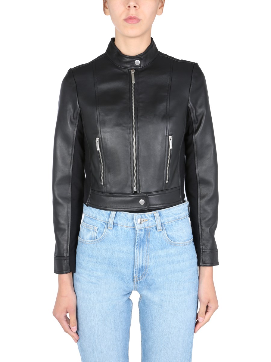 MICHAEL BY MICHAEL KORS - LEATHER BIKER JACKET WITH KNIT INSERT - Eleonora  Bonucci