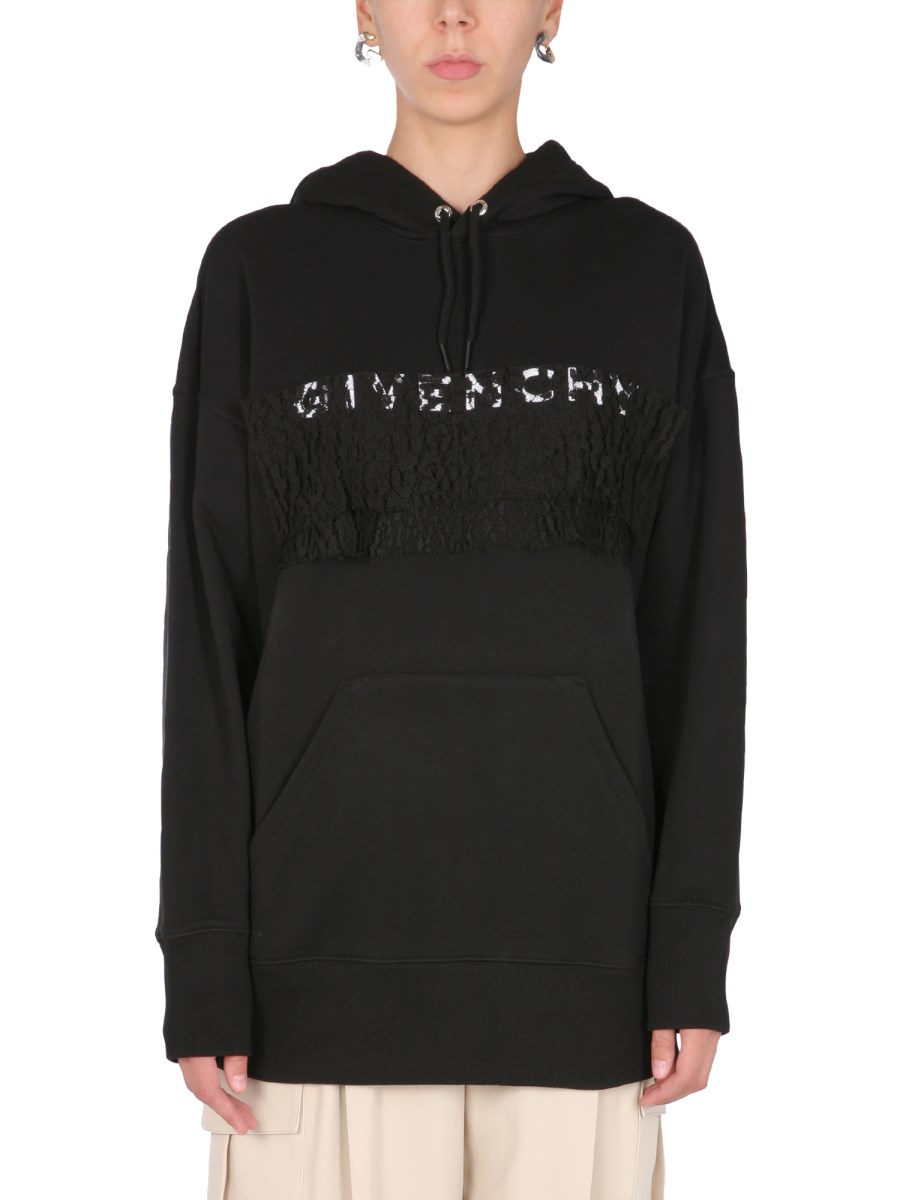 GIVENCHY - COTTON SWEATSHIRT WITH LOGO AND LACE INSERT - Eleonora Bonucci