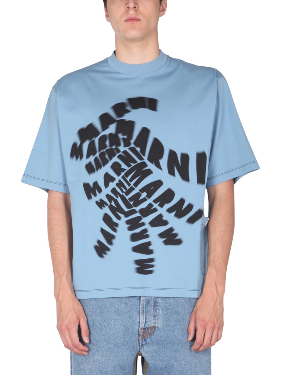 MARNI - CREW NECK COTTON JERSEY T-SHIRT WITH SPIN LOGO PRINT