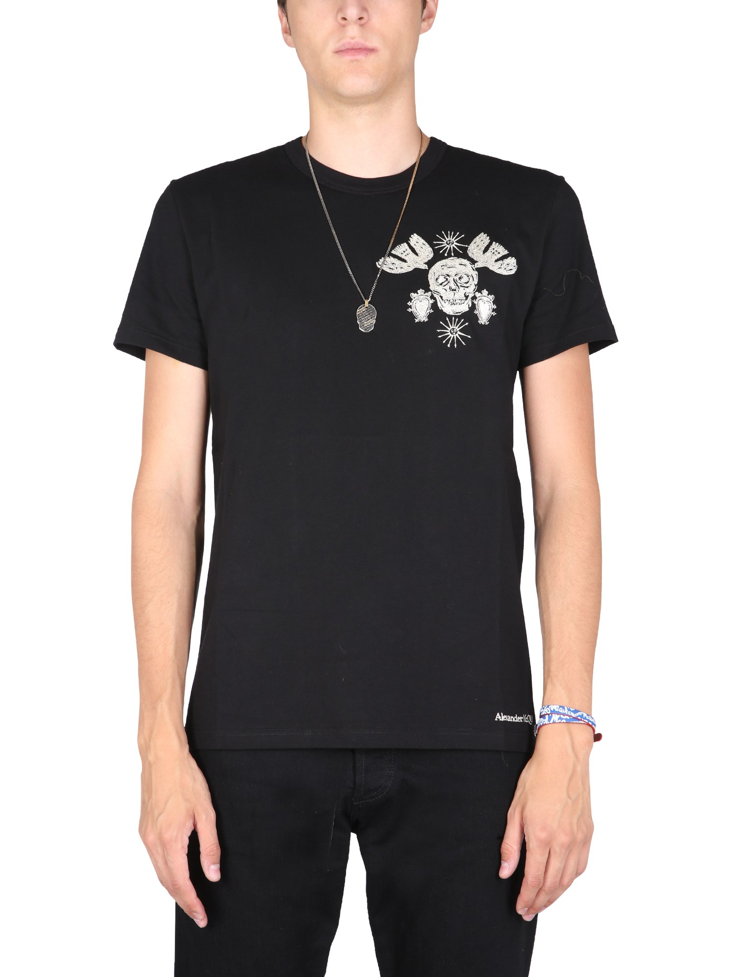 alexander mcqueen t-shirt with embroidered skull