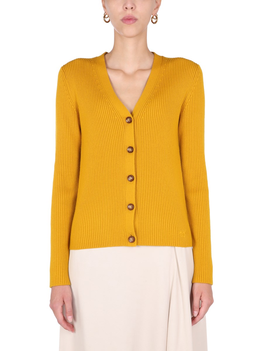 TORY BURCH - SIMONE RIBBED MERINO WOOL CARDIGAN - Eleonora Bonucci