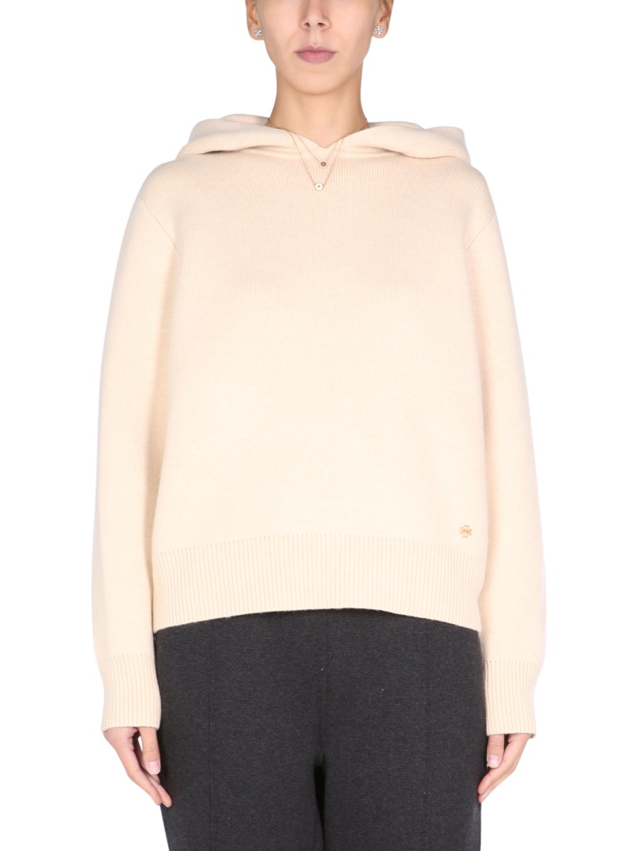 TORY BURCH FELPA IN MAGLIA DI MISTO CASHMERE CON CAPPUCCIO