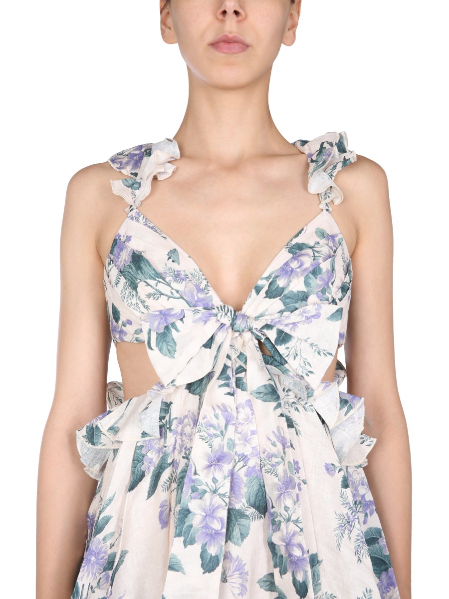 ZIMMERMANN - "CASSIA" LINEN MINI DRESS WITH RUFFLES - Eleonora Bonucci