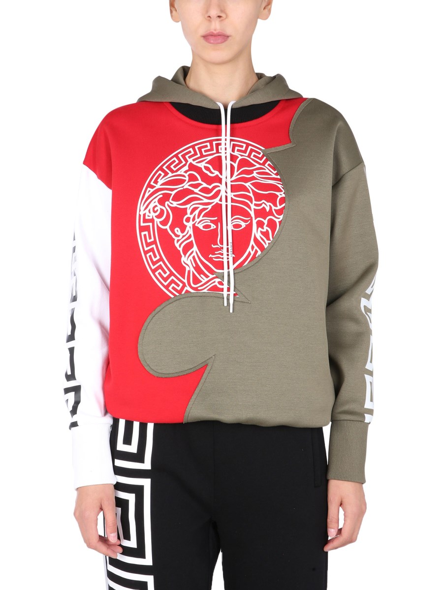 VERSACE COTTON BLEND HOODED SWEATSHIRT WITH MEDUSA LOGO AND SIDE