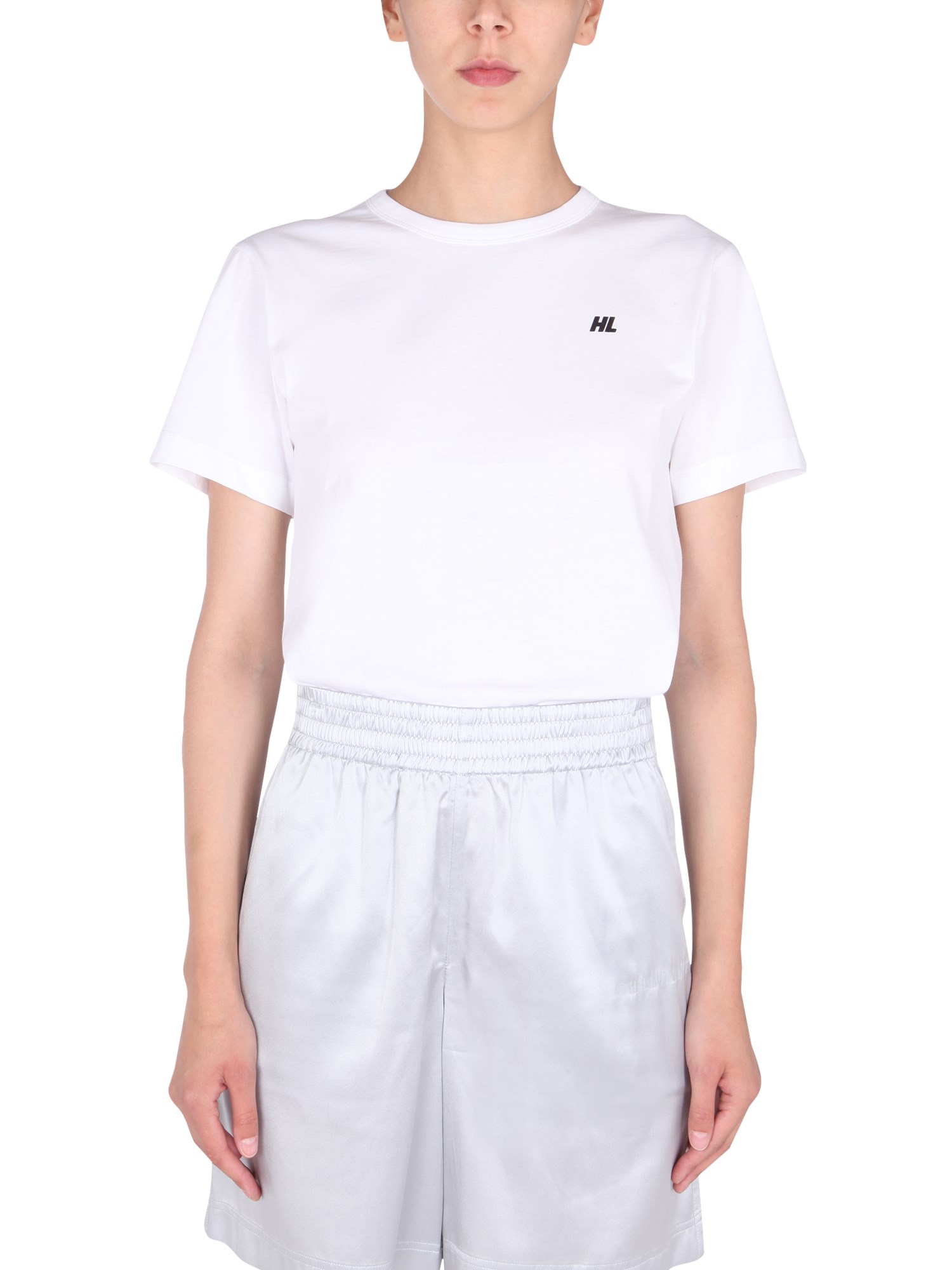 helmut lang cropped t-shirt with flocked logo