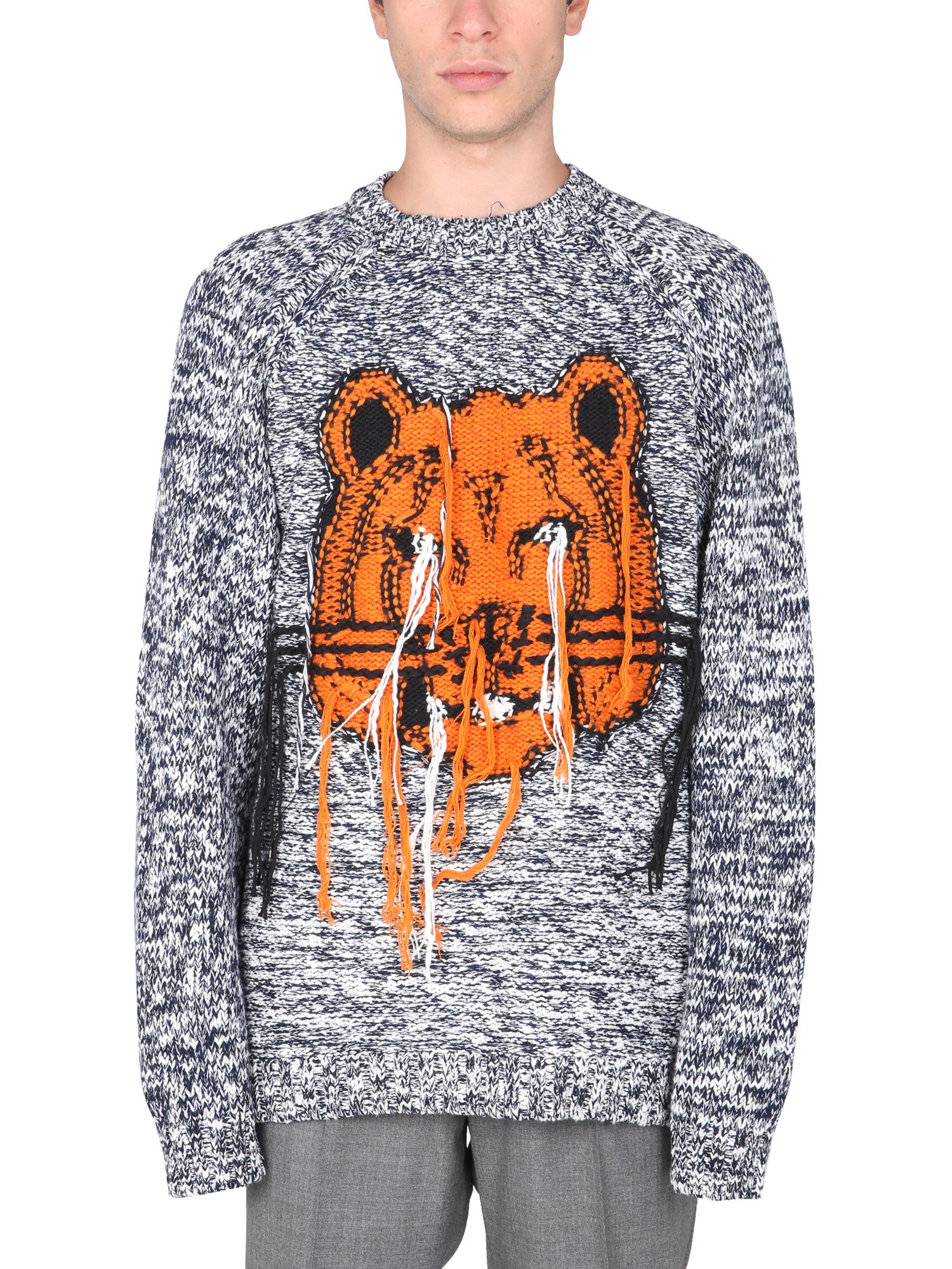 kenzo crew neck sweater with "k-tiger" inlay