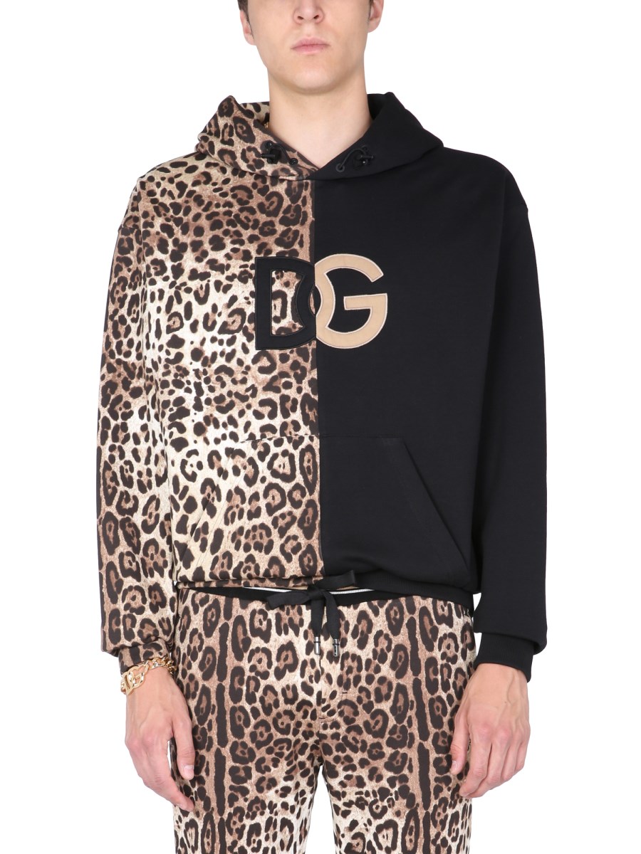 DOLCE & GABBANA - LEOPARD COTTON SWEATSHIRT WITH LOGO AND PATCHWORK -  Eleonora Bonucci