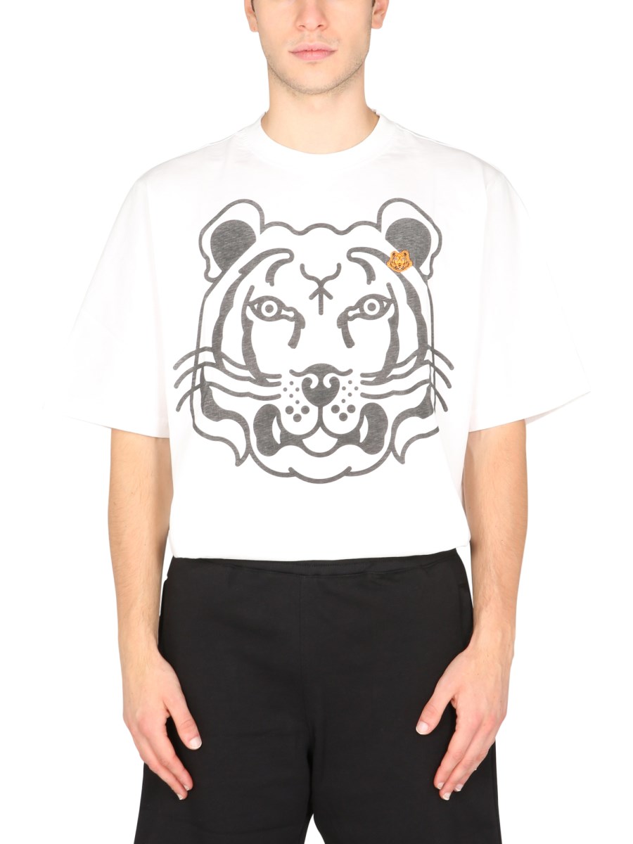 KENZO OVERSIZE FIT COTTON JERSEY T SHIRT WITH K TIGER PRINT