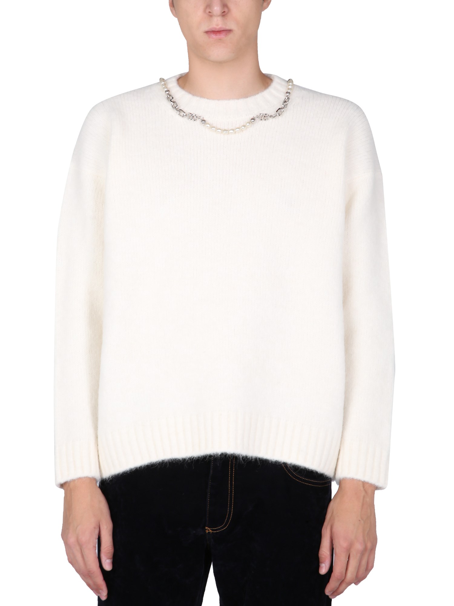 dolce & gabbana sweater with chain and pearls application
