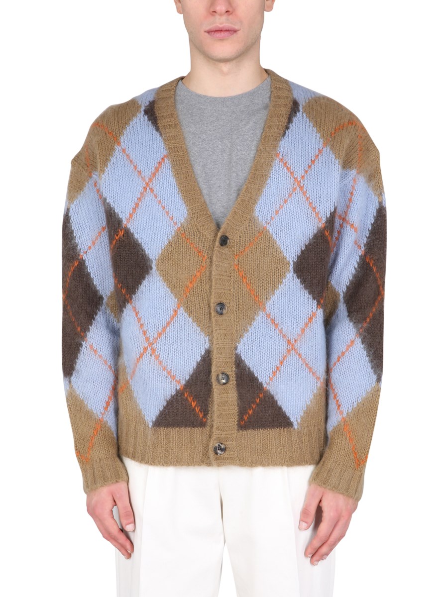 KENZO - MOHAIR BLEND ARGYLE CARDIGAN WITH RHOMBUS PATTERN