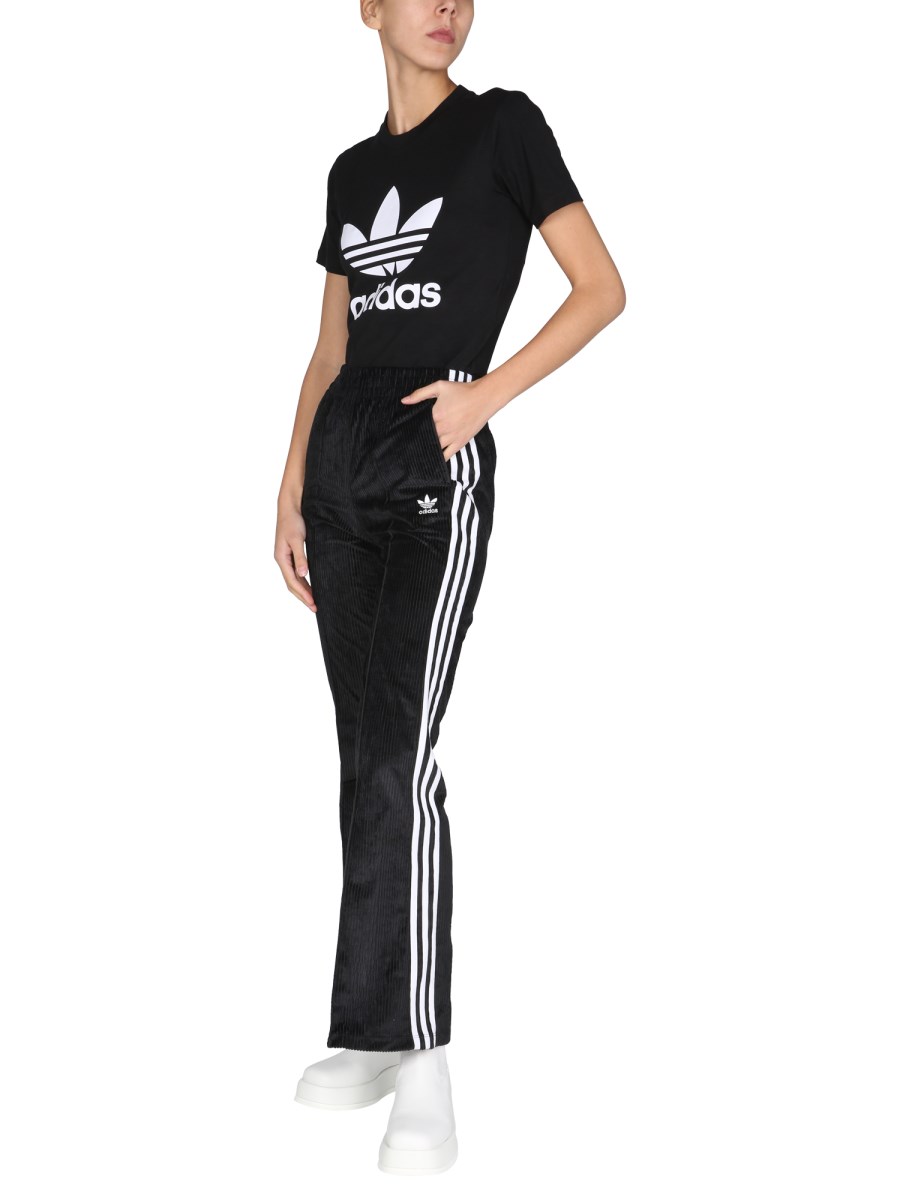 ADIDAS ORIGINALS - WIDE LEG RIBBED VELVET PANTS WITH ICONIC BAND