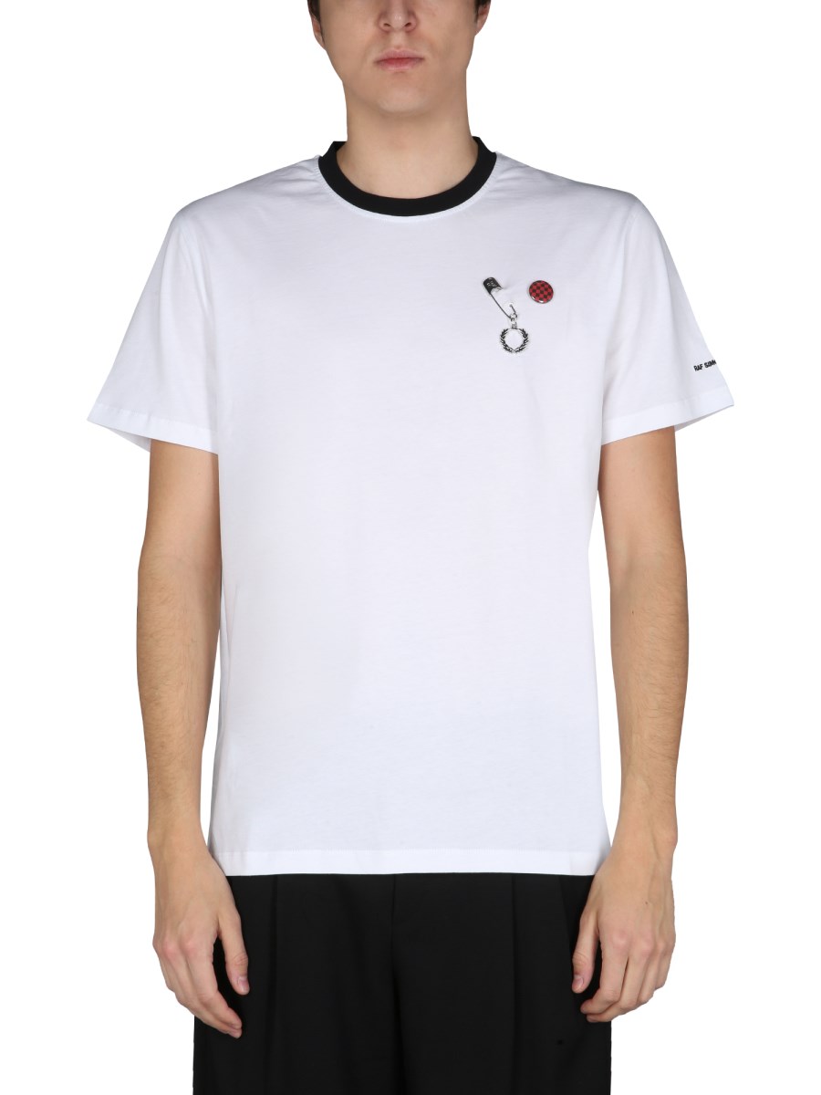 FRED PERRY X RAF SIMONS T-SHIRT SLIM FIT IN JERSEY DI COTONE CON LOGO