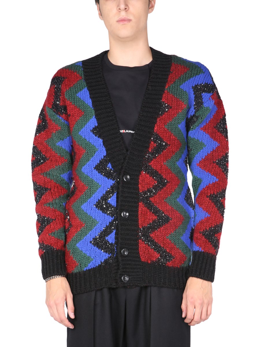 SAINT LAURENT CARDIGAN IN JACQUARD DI MISTO MOHAIR CON PAILLETTES