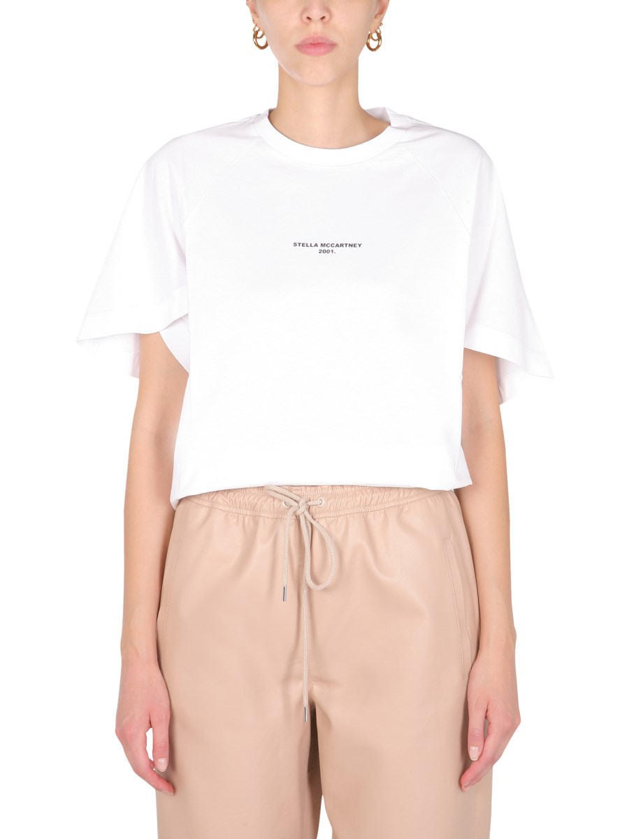 STELLA McCARTNEY T-SHIRT GIROCOLLO CON LOGO E MANICA RAGLAN