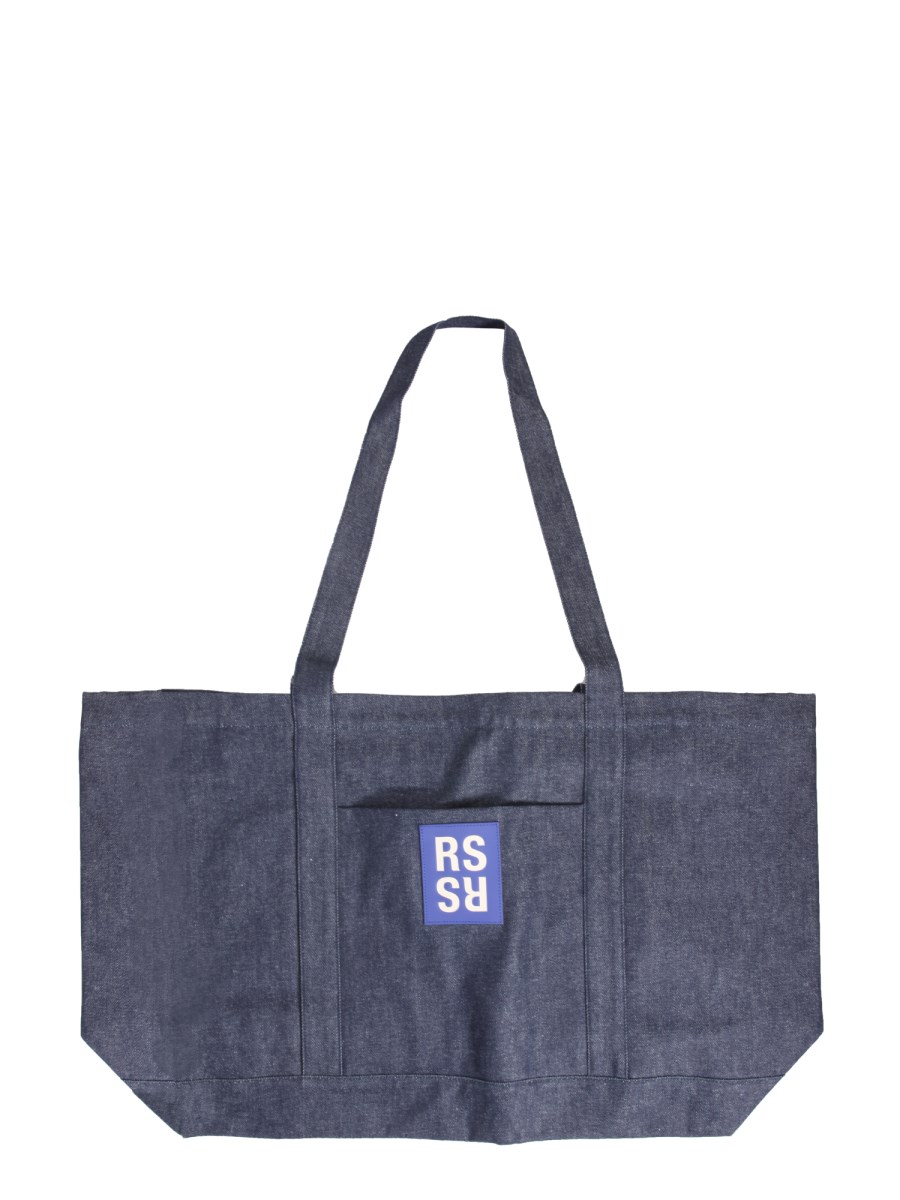 RAF SIMONS DENIM OVERSIZE TOTE BAG WITH LOGO PATCH Eleonora