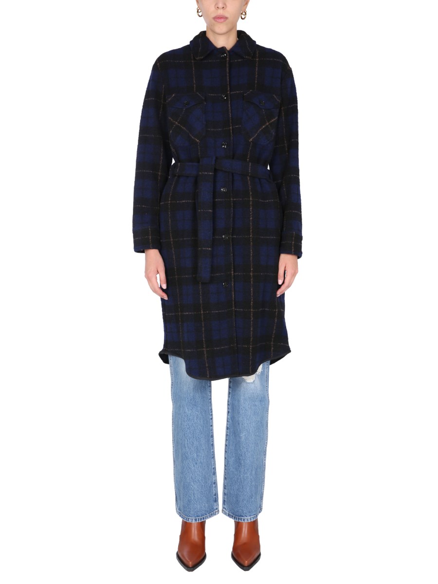 WOOLRICH TRENCH GENTRY IN MISTO LANA VERGINE CON MOTIVO A QUADRI