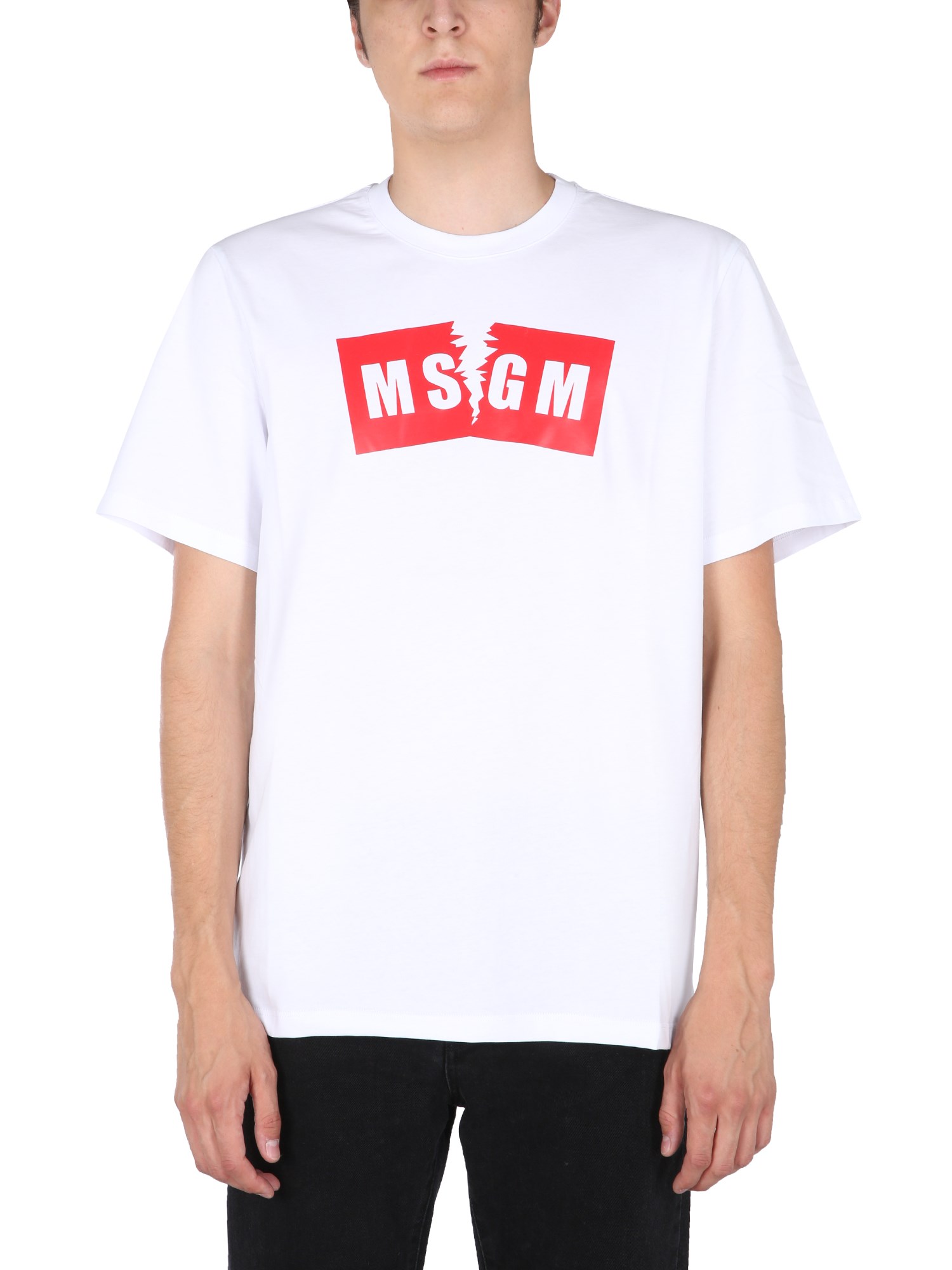 msgm ripped version t-shirt with logo box