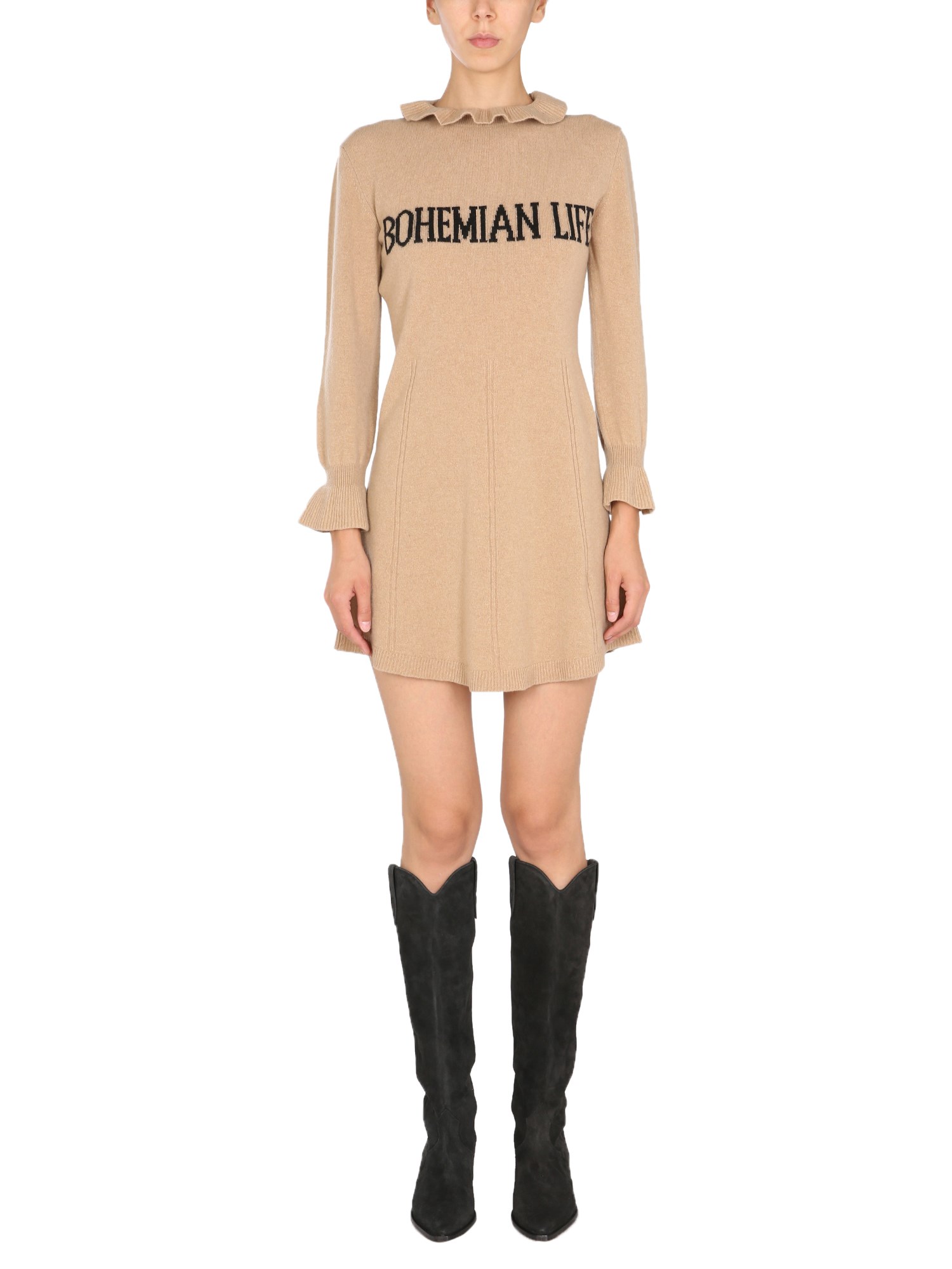 Alberta Ferretti Mini Dress In Beige