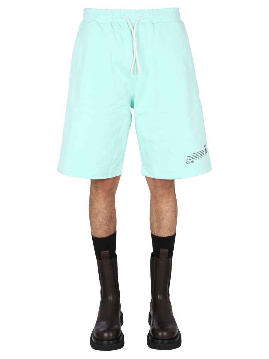 MSGM BERMUDA FANTASTIC GREEN IN COTONE CON PATCH LOGATA