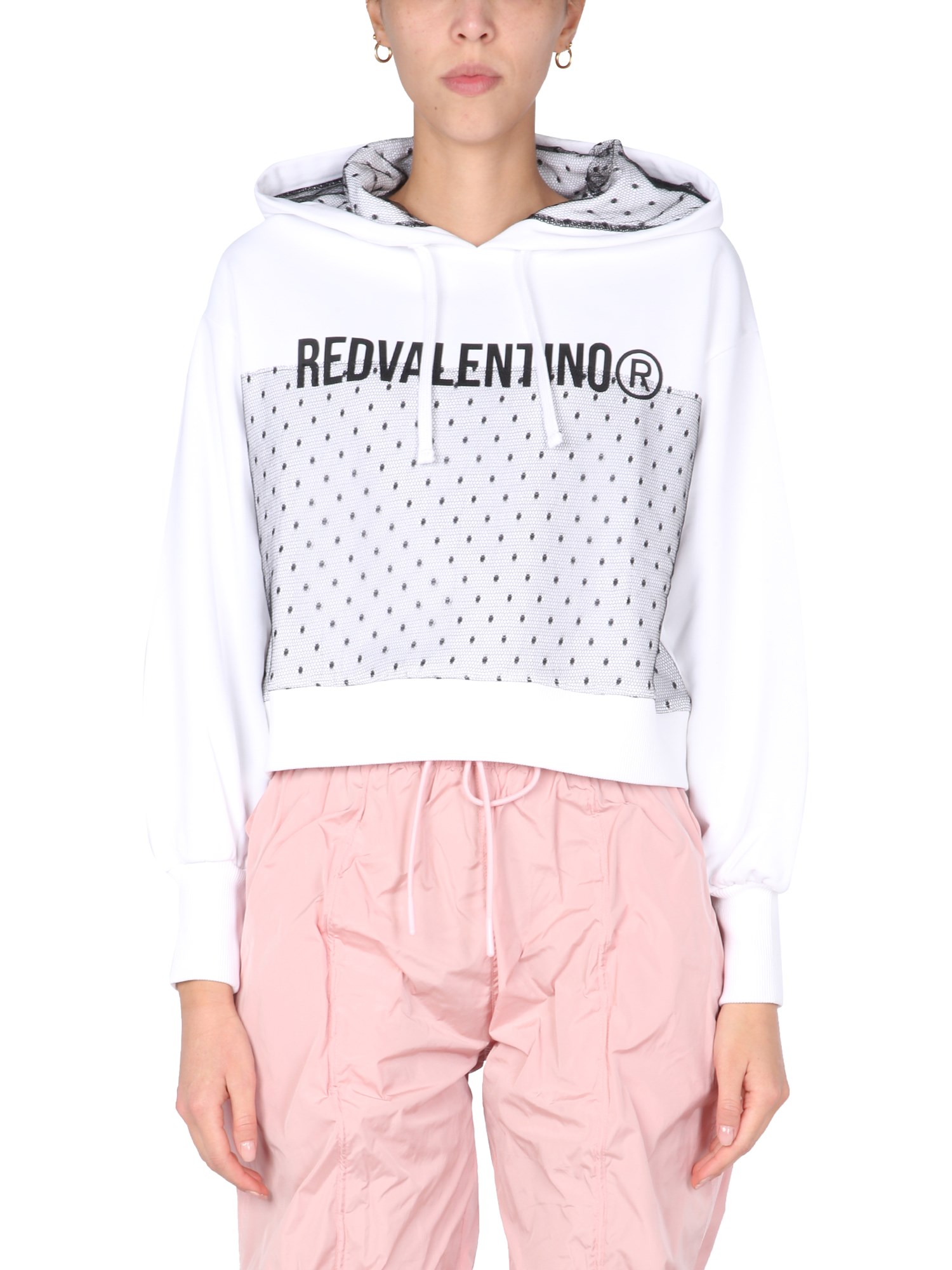 red valentino tulle point d'esprit sweatshirt with logo print