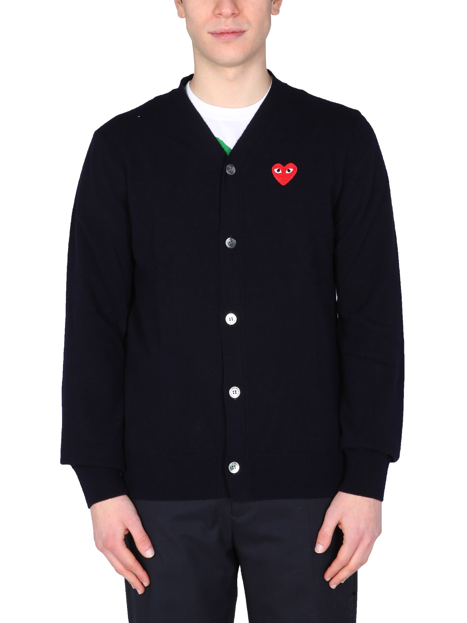 comme des garcons play cardigan con patch logo