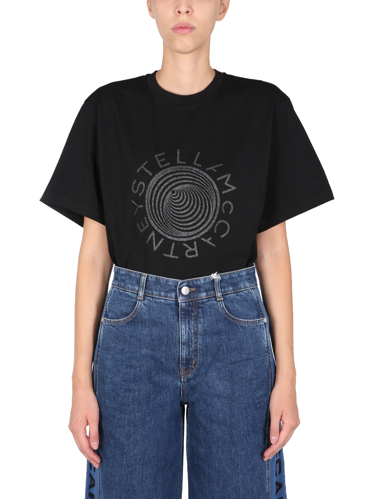 stella mccartney "optical glitter" logo print t-shirt