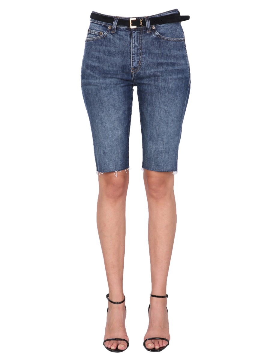 SAINT LAURENT - SKINNY DENIM SHORTS - Eleonora Bonucci