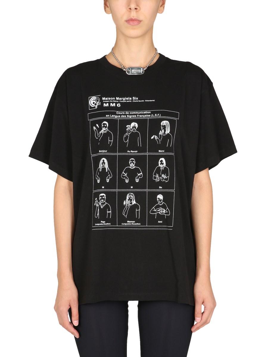 MM6 MAISON MARGIELA - SIGN LANGUAGE COTTON JERSEY PRINTED T-SHIRT 