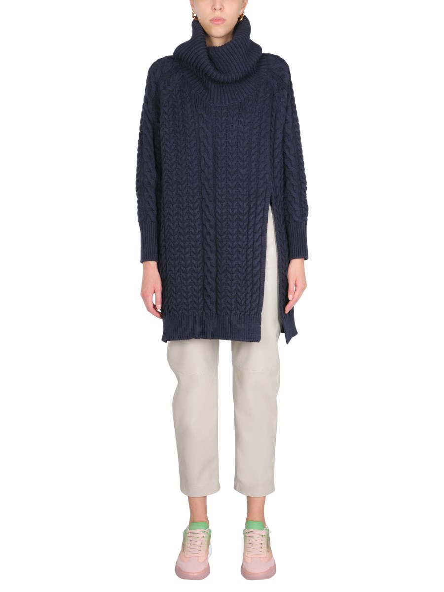 STELLA McCARTNEY MANTELLA IN MISTO COTONE CON CUCITURE ARAN E ORLO ASIMMETRICO