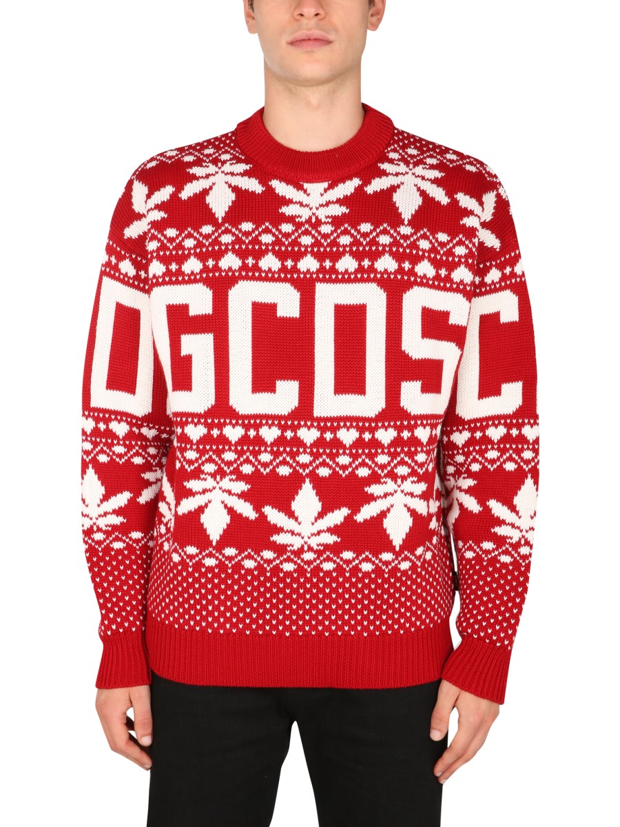 GCDS MAGLIA CHRISTMAS IN MISTO LANA CON INTARSIO LOGO