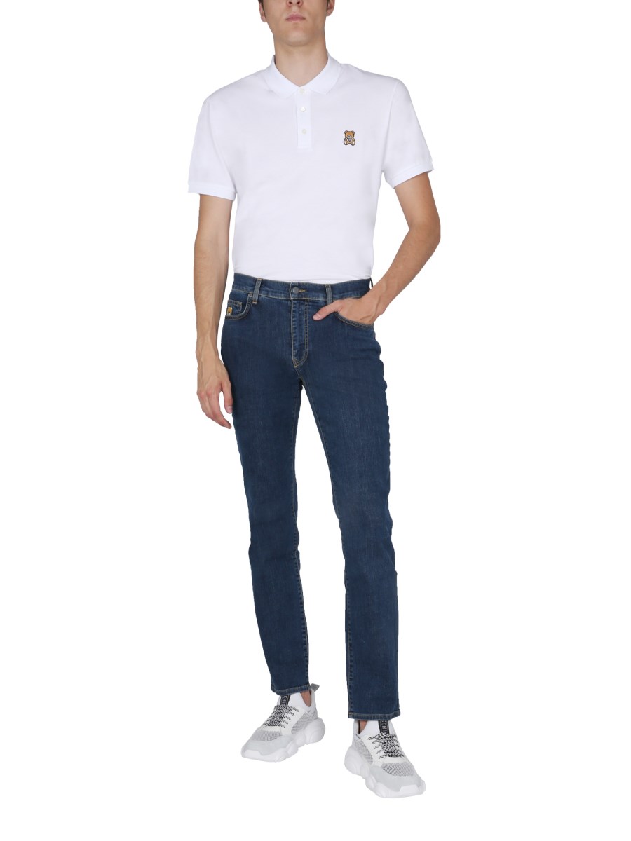 MOSCHINO - REGULAR FIT COTTON PIQUÉ POLO SHIRT WITH TEDDY
