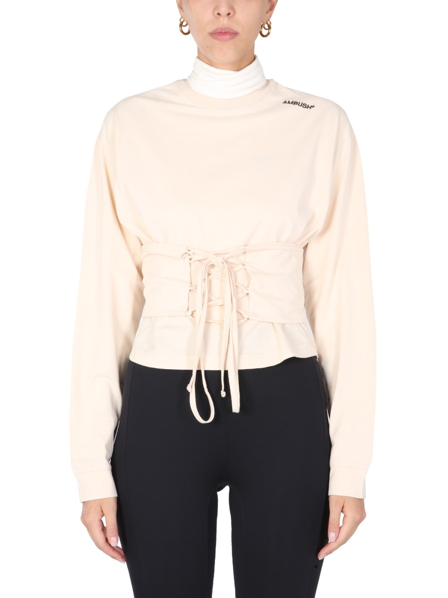 AMBUSH T-SHIRT IN COTONE CON CINTURA A CORSETTO