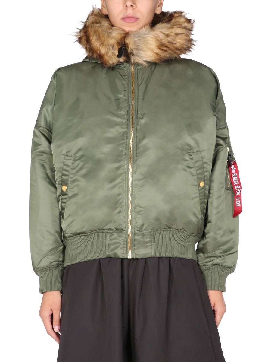 ALPHA INDUSTRIES MA 1 0S NYLON BOMBER WITH FUR EDGED HOOD Eleonora Bonucci