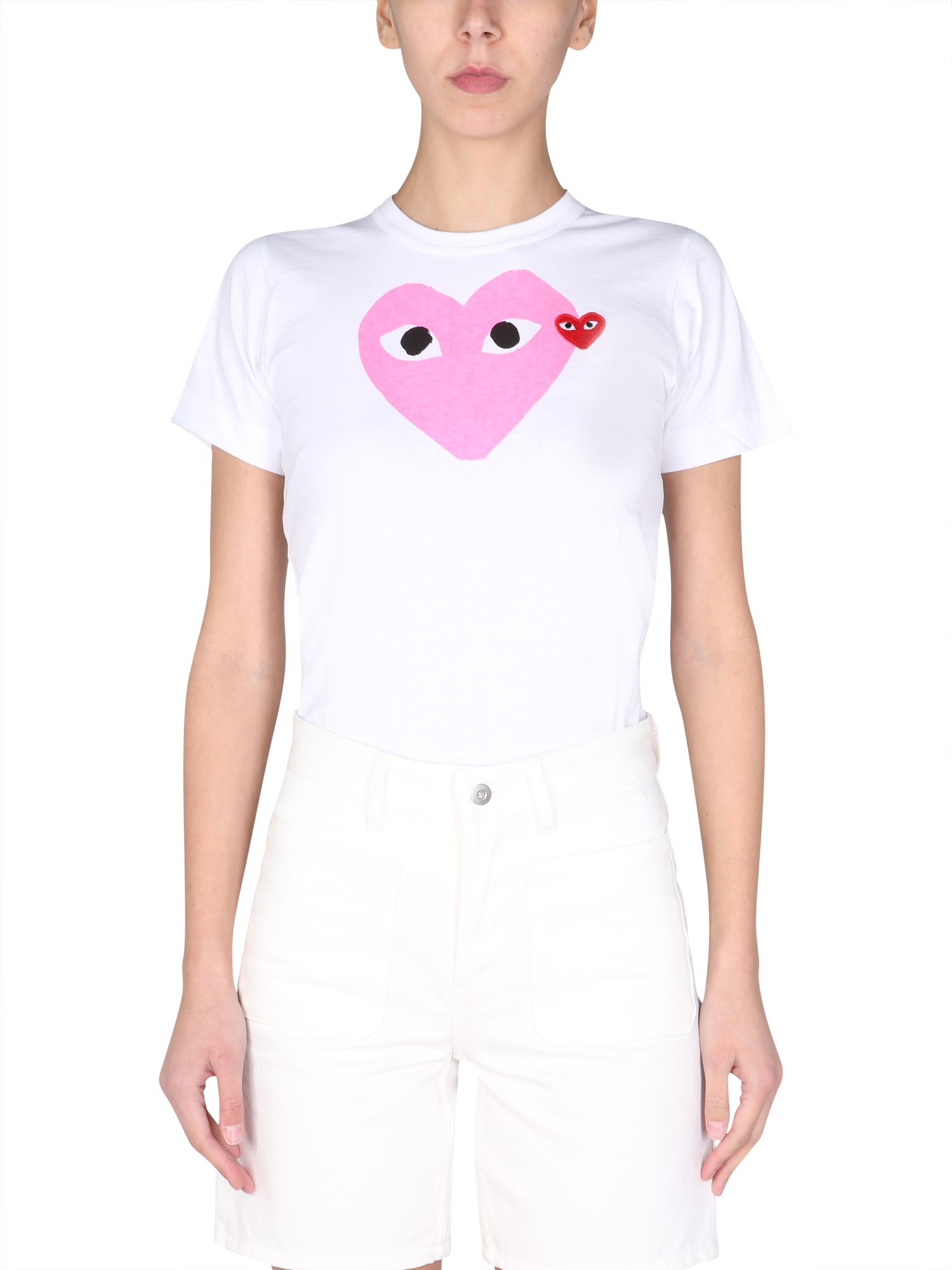 comme des garcons play t-shirt in cotone con stampa logo