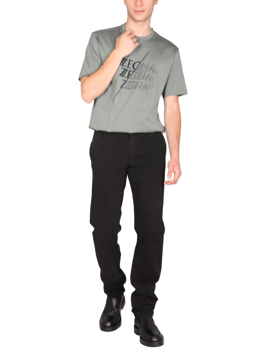 Z ZEGNA - CREW NECK COTTON T-SHIRT WITH FLOCKED LOGO Z ZEGNA - CREW NECK COTTON T-SHIRT WITH FLOCKED LOGO