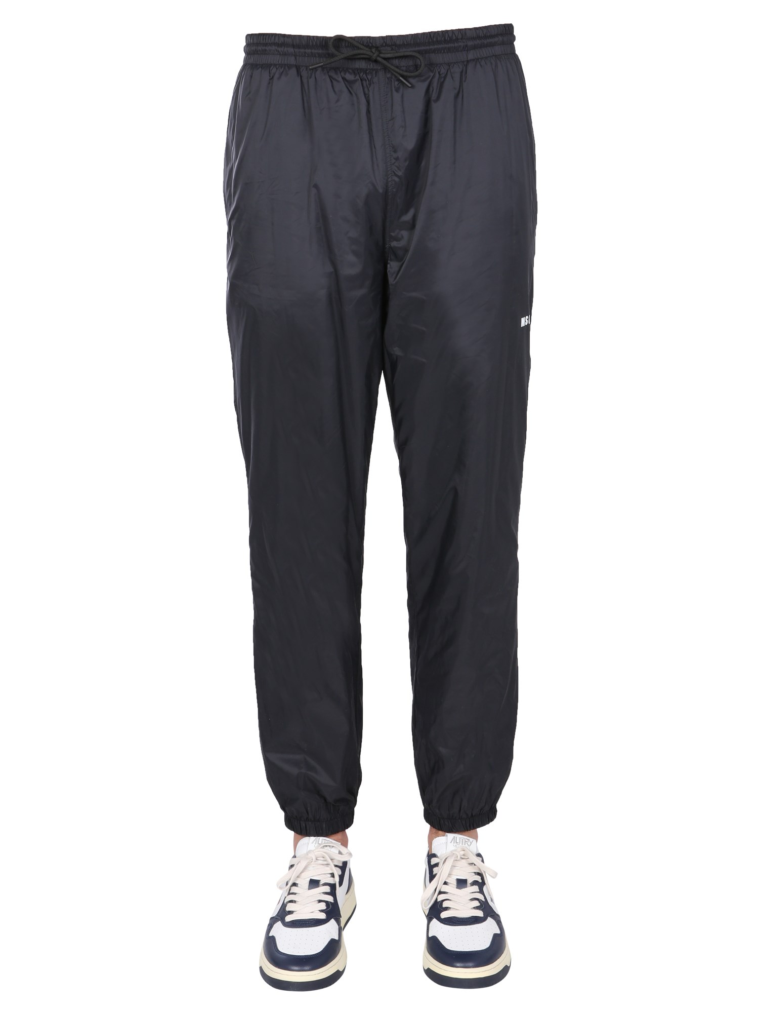 Shop Msgm Nylon Jogging Pants In Black