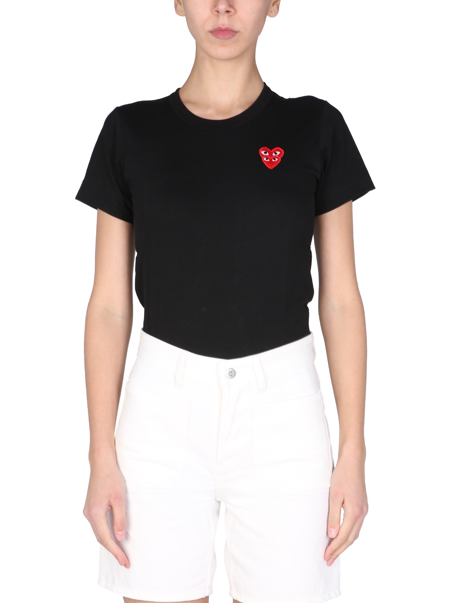 comme des garcons play t-shirt con patch logo "double heart"