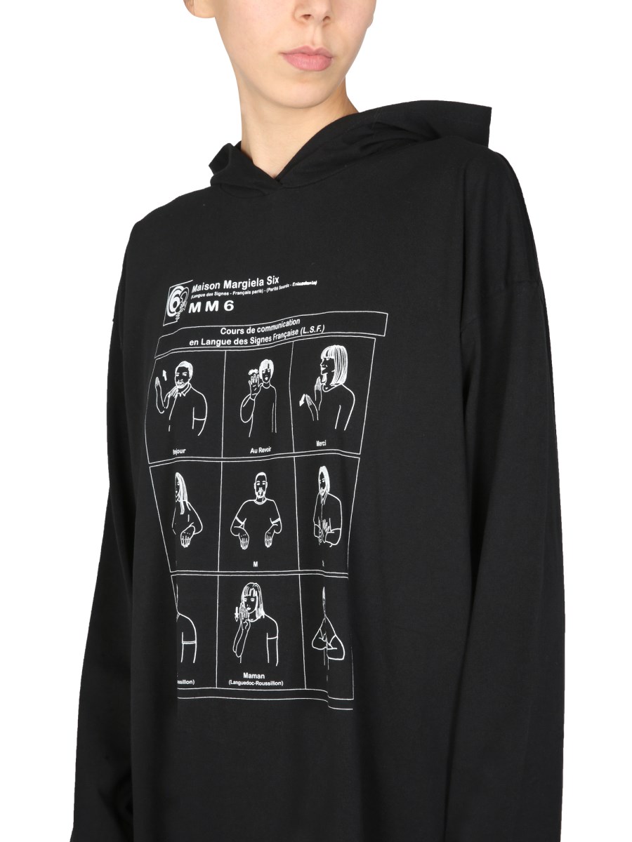 MM6 MAISON MARGIELA - HOODED COTTON DRESS WITH SIGN LANGUAGE