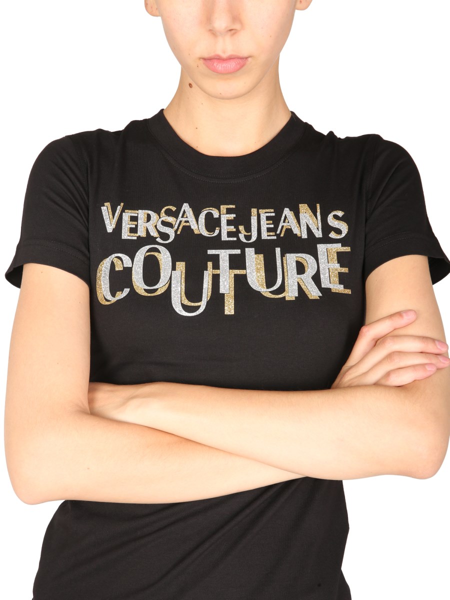 Versace jeans crew neck best sale logo t shirt black